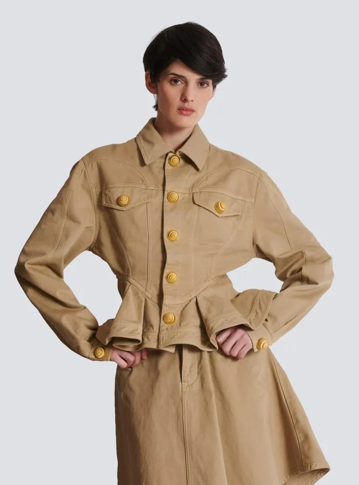 Ruffled Cotton Canvas Jacket Beige Women Balmain Jackets And Blazers