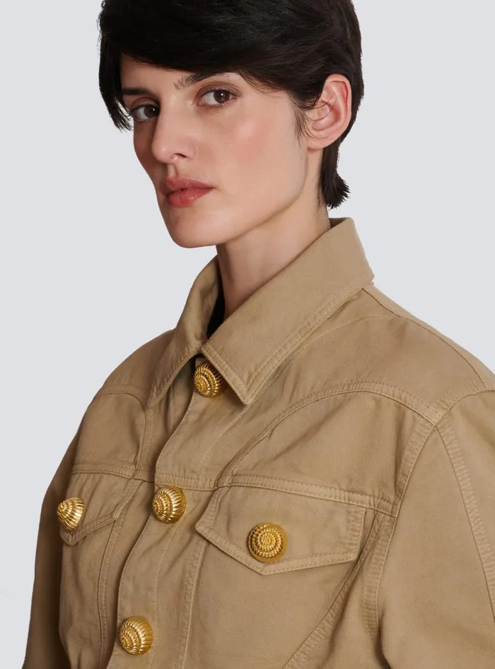 Ruffled Cotton Canvas Jacket Beige Women Balmain Jackets And Blazers