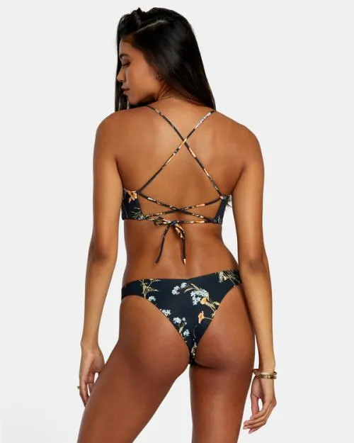 Rvca Bloom VFront Med French High Leg Bikini Bottoms Black Women Bikini Bottoms