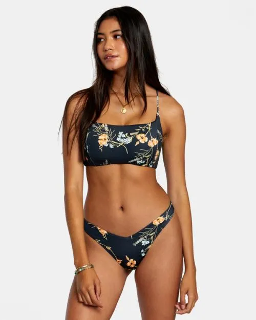 Rvca Bloom VFront Med French High Leg Bikini Bottoms Black Women Bikini Bottoms