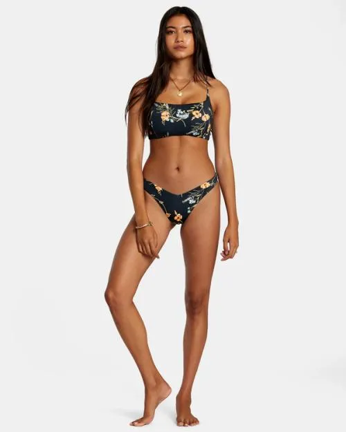 Rvca Bloom VFront Med French High Leg Bikini Bottoms Black Women Bikini Bottoms
