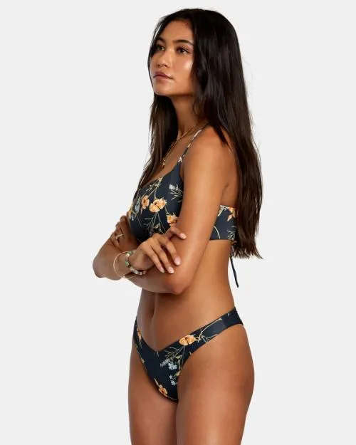 Rvca Bloom VFront Med French High Leg Bikini Bottoms Black Women Bikini Bottoms