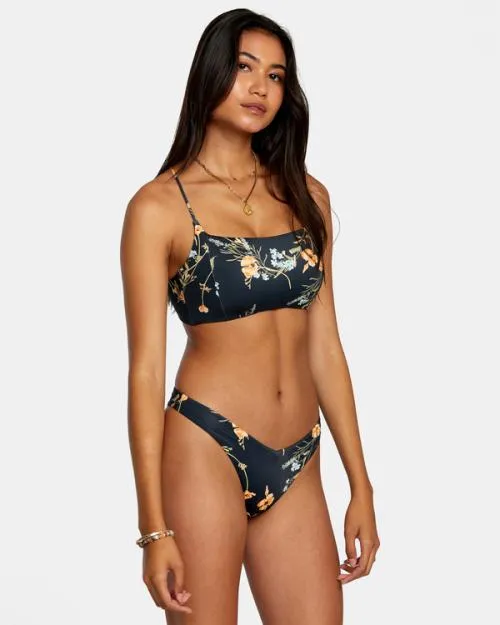 Rvca Bloom VFront Med French High Leg Bikini Bottoms Black Women Bikini Bottoms