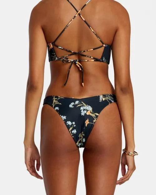 Rvca Bloom VFront Med French High Leg Bikini Bottoms Black Women Bikini Bottoms