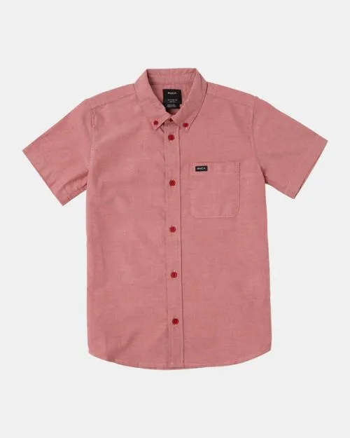 Rvca Boy039s Thatll Do Stretch Short Sleeve Shirt Scarlett Boys Shirts and Flannels