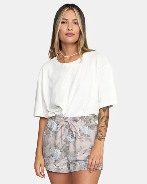 Rvca Camp Sawyer Elastic Waist Shorts Oatmeal Women Shorts and Skirts