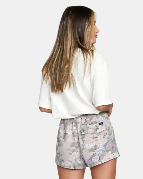 Rvca Camp Sawyer Elastic Waist Shorts Oatmeal Women Shorts and Skirts