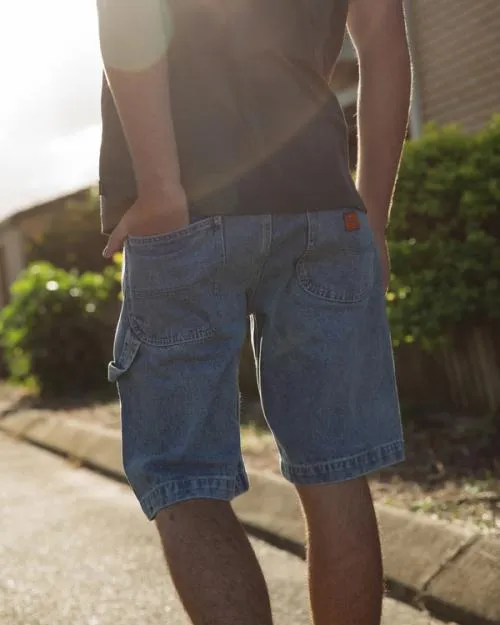 Rvca Chainmail Denim Shorts Broken Blue Wash Men Denim