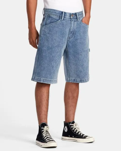 Rvca Chainmail Denim Shorts Broken Blue Wash Men Denim