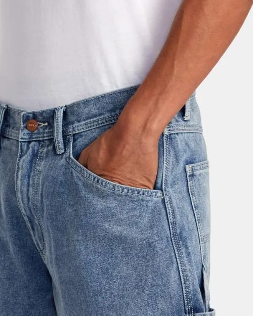 Rvca Chainmail Denim Shorts Broken Blue Wash Men Denim