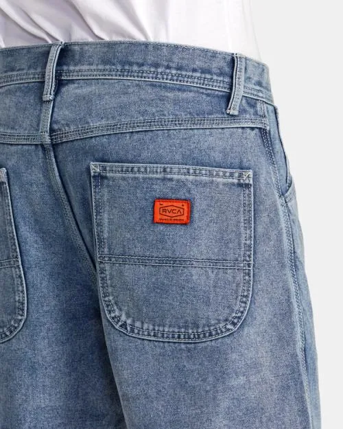 Rvca Chainmail Denim Shorts Broken Blue Wash Men Denim