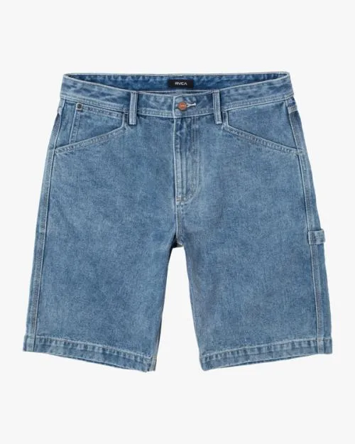 Rvca Chainmail Denim Shorts Broken Blue Wash Men Denim