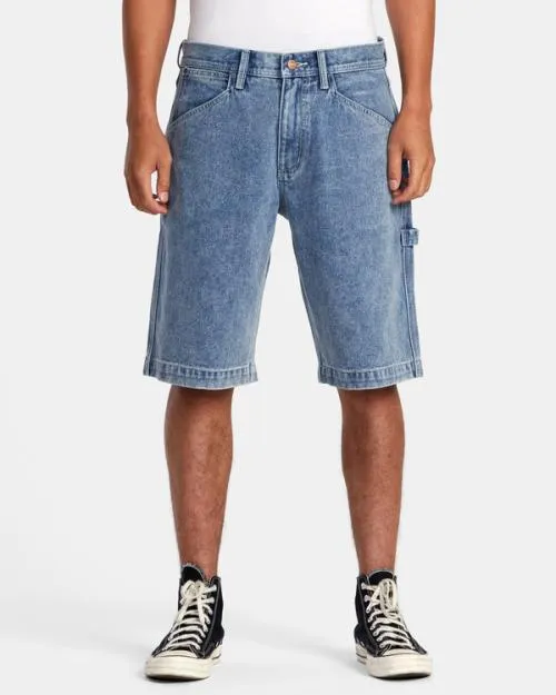 Rvca Chainmail Denim Shorts Broken Blue Wash Men Denim