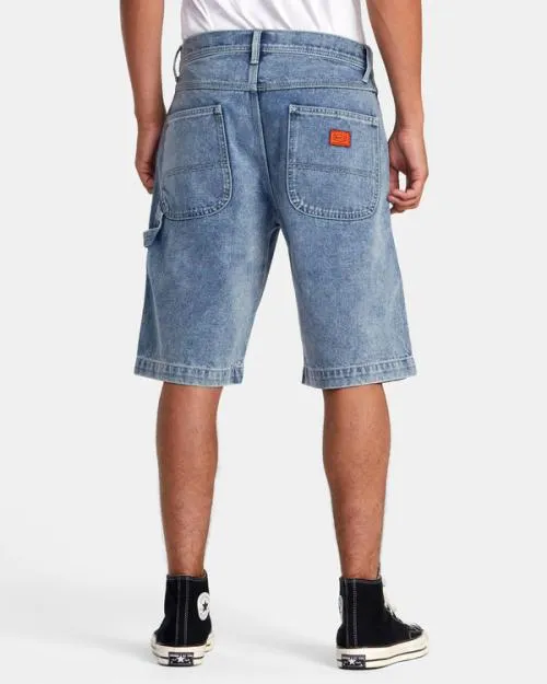 Rvca Chainmail Denim Shorts Broken Blue Wash Men Denim