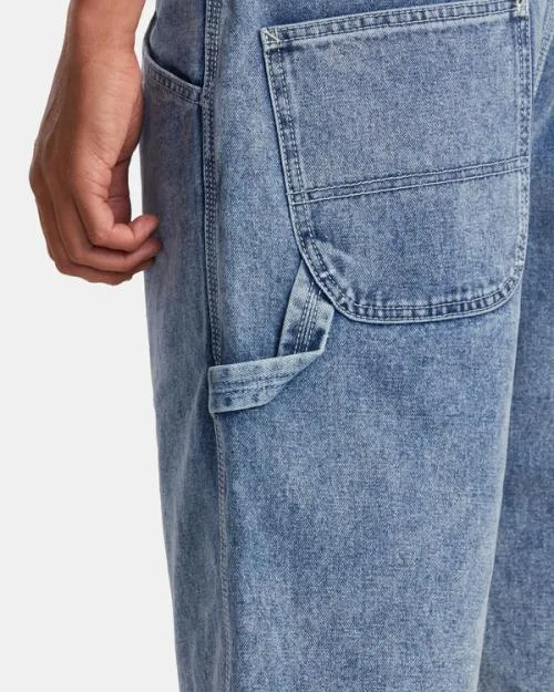 Rvca Chainmail Denim Shorts Broken Blue Wash Men Denim