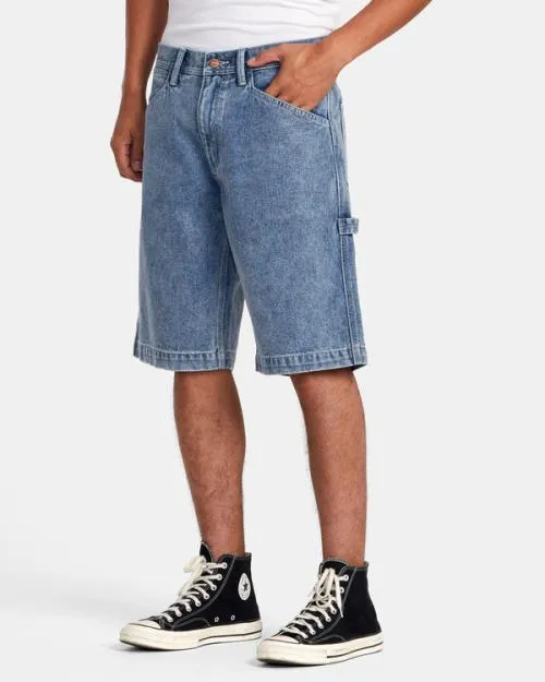 Rvca Chainmail Denim Shorts Broken Blue Wash Men Denim