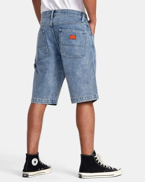 Rvca Chainmail Denim Shorts Broken Blue Wash Men Denim