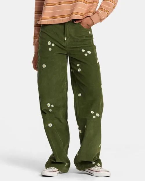 Rvca Coco Embroidered Wide Leg Pants Leaf Women Pants