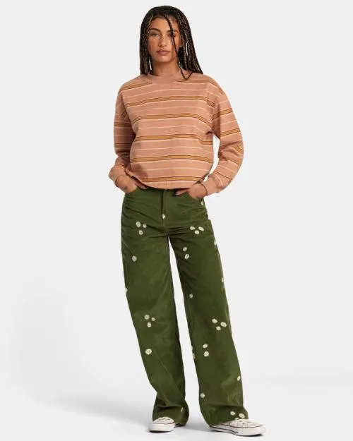 Rvca Coco Embroidered Wide Leg Pants Leaf Women Pants