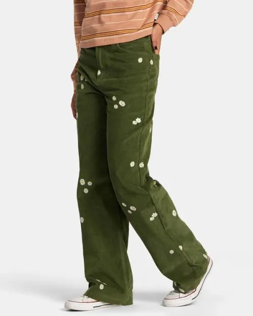 Rvca Coco Embroidered Wide Leg Pants Leaf Women Pants