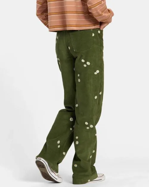 Rvca Coco Embroidered Wide Leg Pants Leaf Women Pants