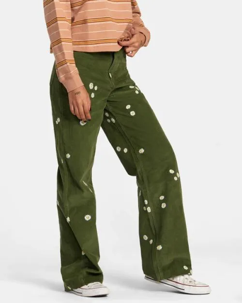 Rvca Coco Embroidered Wide Leg Pants Leaf Women Pants