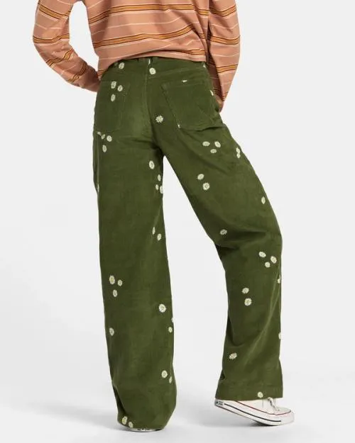 Rvca Coco Embroidered Wide Leg Pants Leaf Women Pants