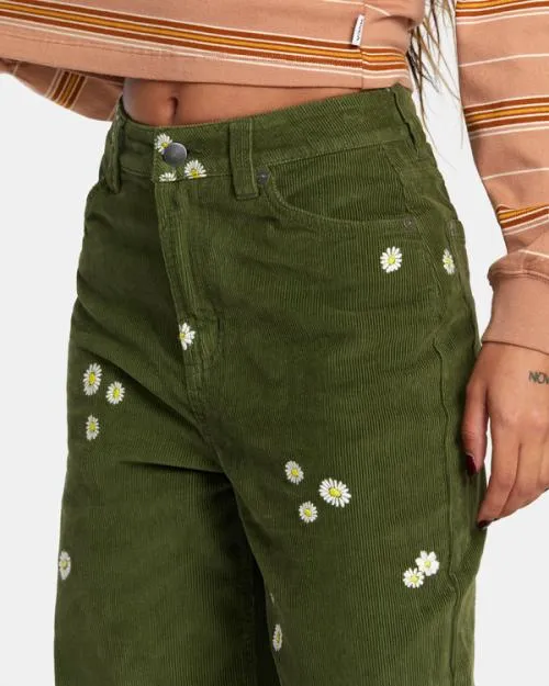Rvca Coco Embroidered Wide Leg Pants Leaf Women Pants