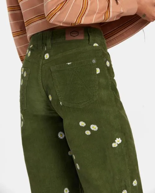 Rvca Coco Embroidered Wide Leg Pants Leaf Women Pants