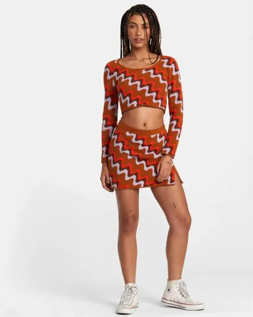 Rvca Desmond Knitted Mini Skirt Caramel Women Shorts and Skirts