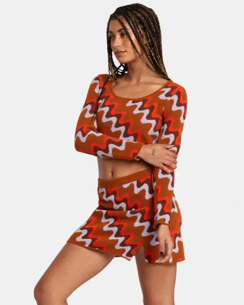 Rvca Desmond Knitted Mini Skirt Caramel Women Shorts and Skirts