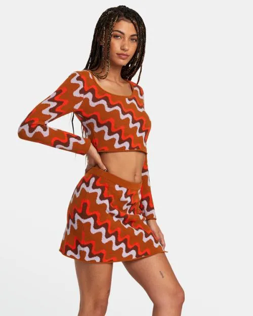 Rvca Desmond Knitted Mini Skirt Caramel Women Shorts and Skirts