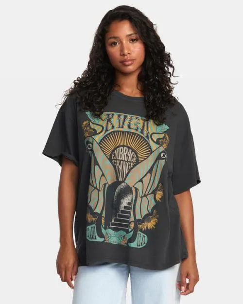 Rvca Embrace Change TShirt Washed Black Women Tees and Tanks