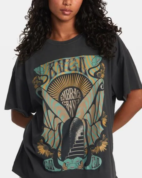 Rvca Embrace Change TShirt Washed Black Women Tees and Tanks