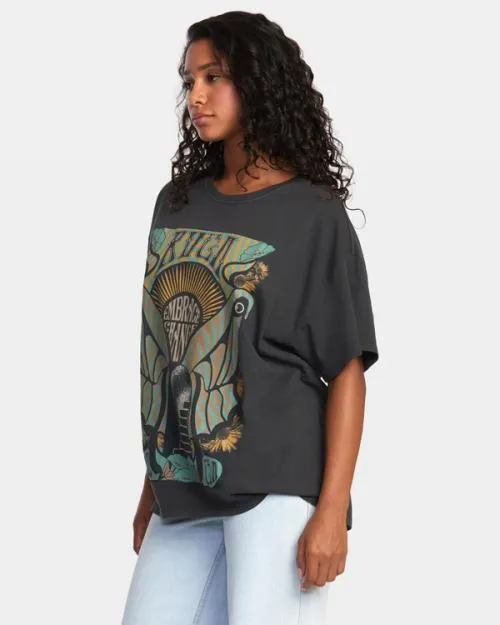 Rvca Embrace Change TShirt Washed Black Women Tees and Tanks