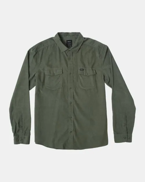 Rvca Freeman Cord Long Sleeve Shirt Jade Men Shirts and Flannels