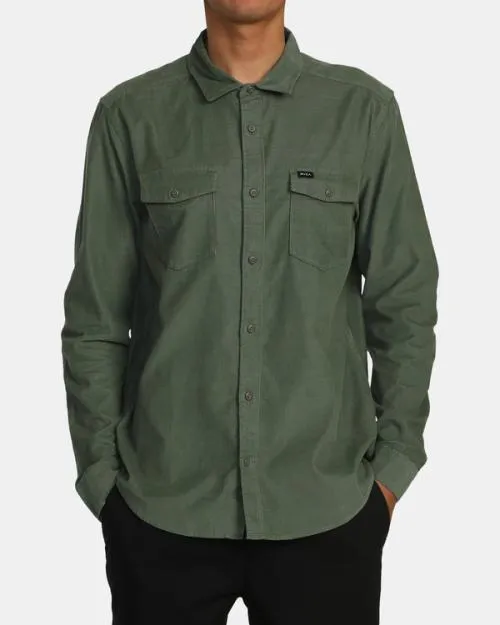 Rvca Freeman Cord Long Sleeve Shirt Jade Men Shirts and Flannels