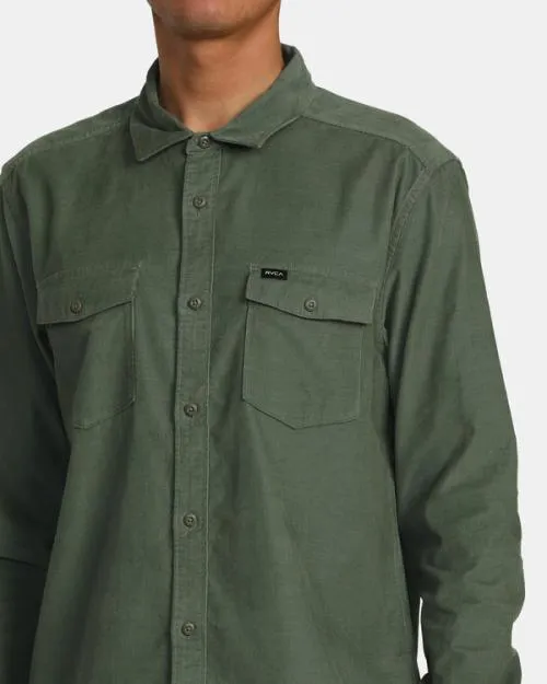 Rvca Freeman Cord Long Sleeve Shirt Jade Men Shirts and Flannels