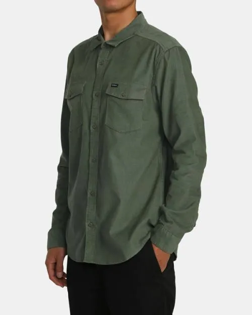 Rvca Freeman Cord Long Sleeve Shirt Jade Men Shirts and Flannels