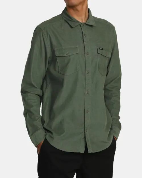 Rvca Freeman Cord Long Sleeve Shirt Jade Men Shirts and Flannels