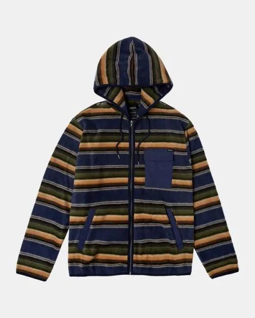 Rvca Hawthorne ZipUp Hooded Fleece Moody Blue Men Hoodies and Sweatshirts