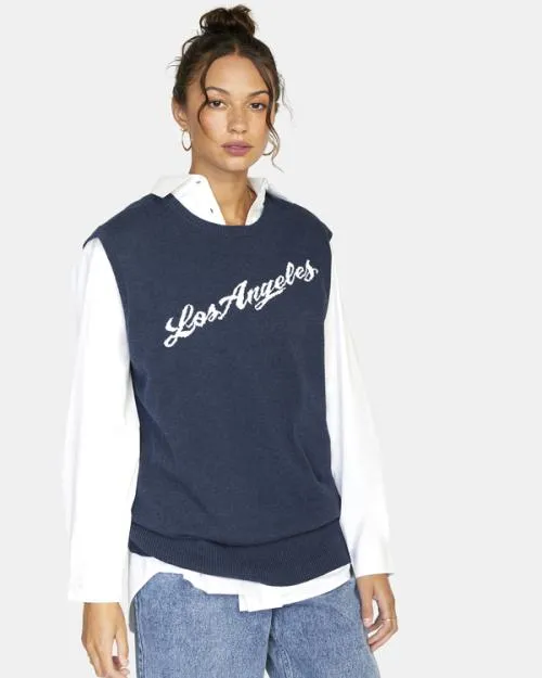 Rvca Hometown Sweater Vest Moody Blue Women Sweaters