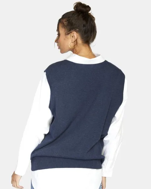 Rvca Hometown Sweater Vest Moody Blue Women Sweaters