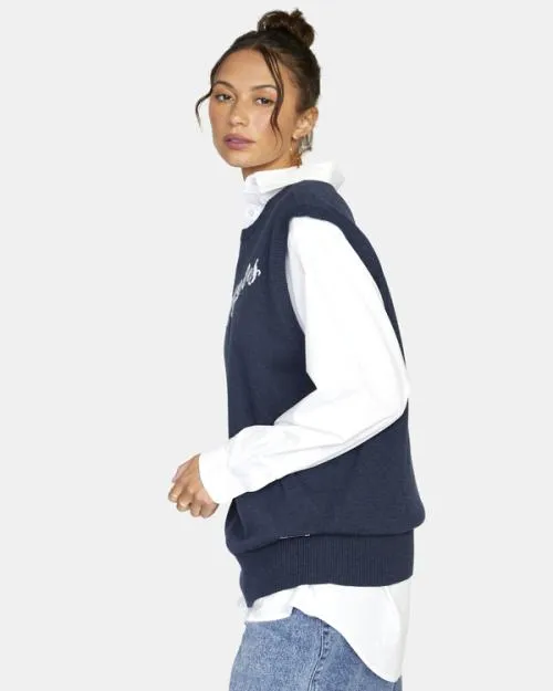 Rvca Hometown Sweater Vest Moody Blue Women Sweaters