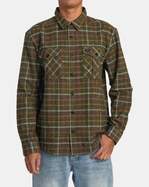 Rvca Hughes Flannel Long Sleeve Shirt Warm Grey Men Shirts and Flannels