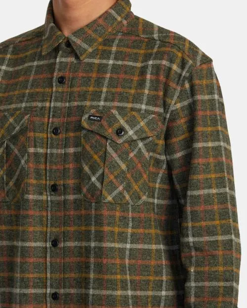 Rvca Hughes Flannel Long Sleeve Shirt Warm Grey Men Shirts and Flannels