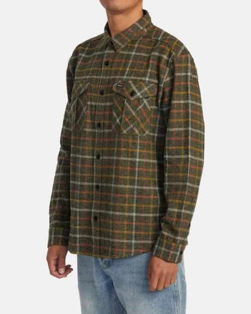 Rvca Hughes Flannel Long Sleeve Shirt Warm Grey Men Shirts and Flannels