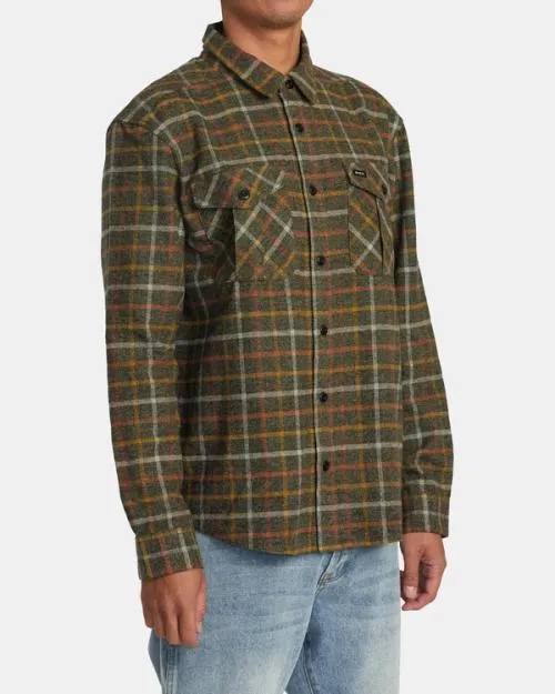 Rvca Hughes Flannel Long Sleeve Shirt Warm Grey Men Shirts and Flannels