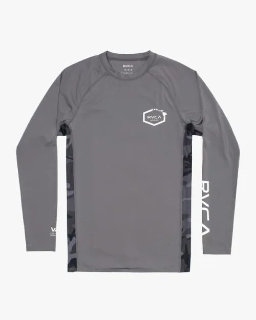 Rvca Island Hex Long Sleeve Rashguard Charcoal Surf Rashguards and Surf Tees