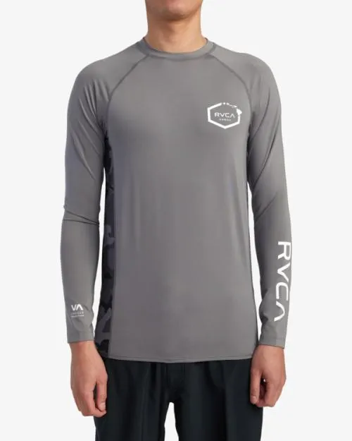 Rvca Island Hex Long Sleeve Rashguard Charcoal Surf Rashguards and Surf Tees